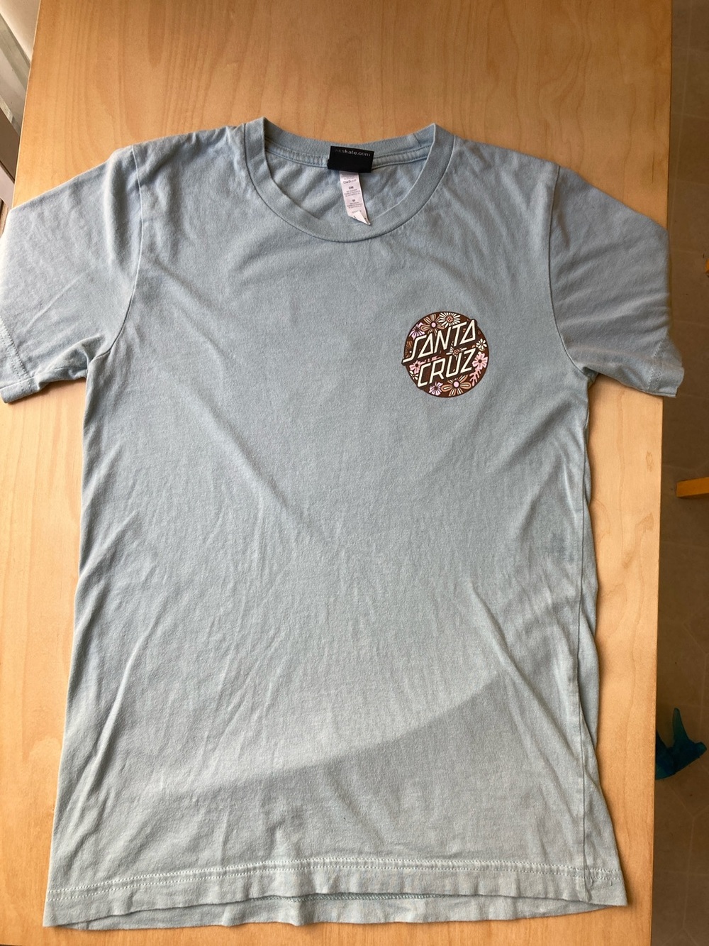 Santa Cruz Skateboards Light Blue Crew Neck Tee with Chest Logo